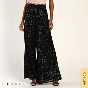 NWT Lulus Black Sequin Wide-Leg Pants
